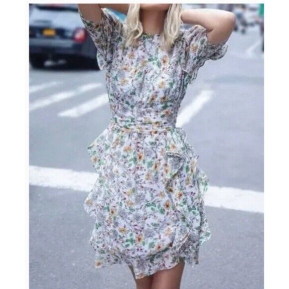 Walter Baker Dress 12 Flowy A Line V Neck Ruffled Flutter Romantic Floral NEW - Picture 4 of 16